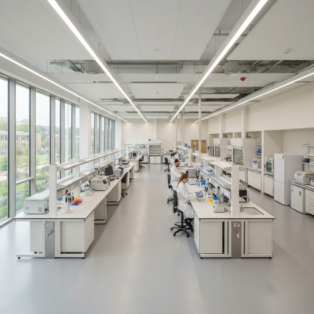 Anahtar teslim laboratuvar kurulumu — HEF2LAB tarafından kurulmuş modern laboratuvar iç mekanı